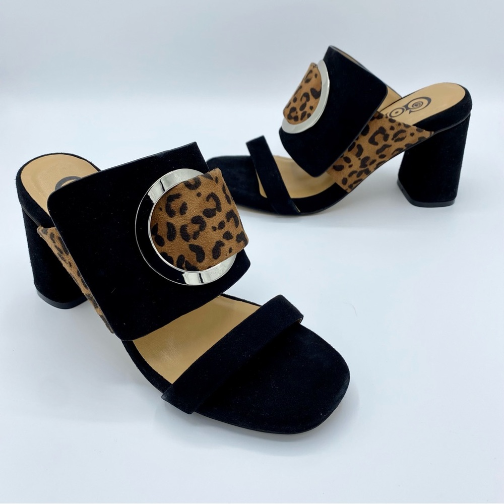 Golo Black Leopard Niki Buckle Block Heel Size 7